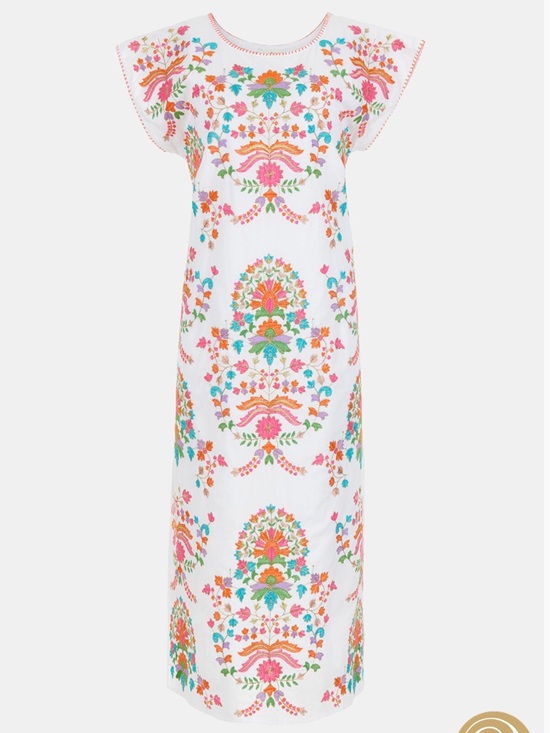 Nimo With Love Dresses & Skirts - Nimo with love 100% organic cotton floral embroidered kaftan dress medium